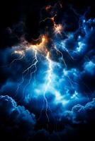 Captivating lightning illuminates the dark sky as mesmerizing sprites dance above creating an electrifying spectacle of natures power photo