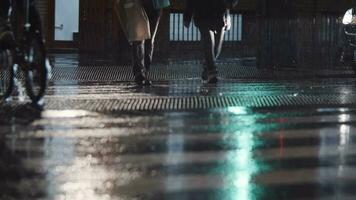 ciudad paso de peatones en lluvioso noche video