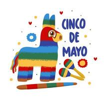 Pinata with bat and maracas. Cinko de Mayo. Mexican holiday, May, 5. Vector isolated illustration.