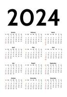 Calendar for 2024 isolated on a white background vector