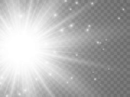 Sunlight on a background. Isolated white rays of light. Vector illustration