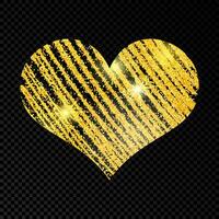 Heart with golden glittering scribble paint on dark background. Background with gold sparkles and glitter effect. Empty space for your text. Vector illustration