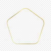 Gold glowing rounded pentagon shape frame isolated on background. Shiny frame with glowing effects. Vector illustration.