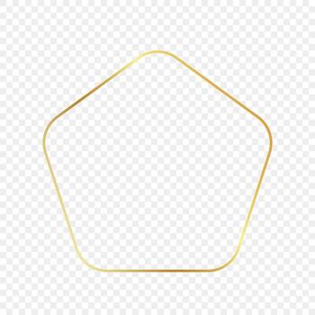 Gold glowing rounded pentagon shape frame isolated on background. Shiny frame with glowing effects. Vector illustration.