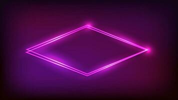 Neon double rhombus frame with shining effects vector