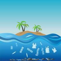 Plastic bottles in the sea. Pollution of the World ocean by plastic waste vector