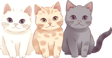 gruppo di carino gatto cartone animato anime, png file no sfondo, ai generato