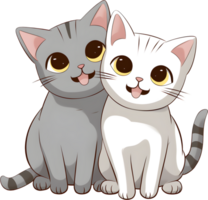 Two cats sitting and smiling, PNG file no background, AI generated