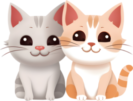 Two cute smiling kitten cat cartoon, PNG file no background, AI generated