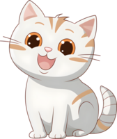 Smiling cute cartoon white cat, PNG file no background, AI generated