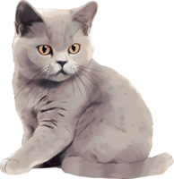 Gray fluffy cat painting, PNG file no background, AI generated