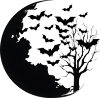 Dark moon Halloween decoration with bat and tree silhouette, AI generated, PNG file no background