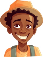 Smiling African kid boy avatar cartoon tourist character design, PNG file no background, AI generated