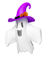 3d Halloween journée concept avec mignonne fantôme en volant, sorcière chapeau isolé. vacances faire la fête, 3d rendre illustration png