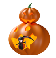 3d Halloween vacances fête avec citrouille, sinistre moissonneuse main en portant faux isolé. 3d rendre illustration png