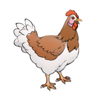 Brown and White Hen Chicken Hand Drawn Cartoon Style Illustration AI Generated png