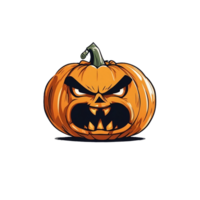 Víspera de Todos los Santos calabaza con enojado cara en transparente antecedentes generado con ai png