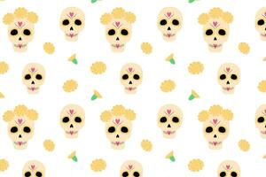 Seamless pattern of colorful Sugar Skull and flowers. Abstract background texture. Day of the Dead vector