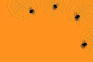 Abstract Corner border design for Halloween with cobwebs and spiders in trendy holiday orange shade vector