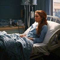 female sick inpatient in the hospital photo