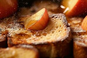 apple toast, macro shot of a fresh breakfast with Dripping Honey, AI Generated photo