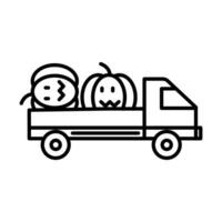 Happy Harvest autumn truck Vector File Outline style isolated white background, Halloween vector.