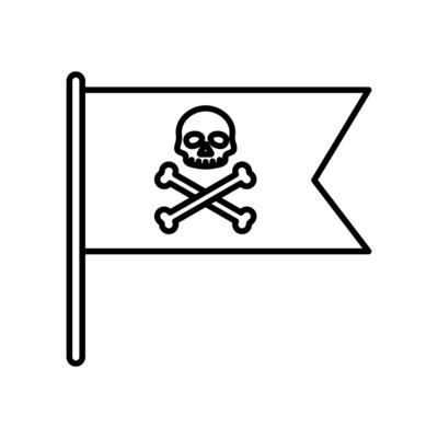 Pirate flag vector symbol flat icon, skull crossed bones, bone shape label, web ribbon, app emblem logo design element, simple vector illustration isolated on white,