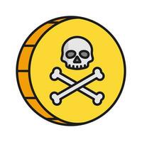 Pirate gold coin icon with a skull. Pirate treasure,isolated on white background. vector