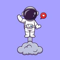 Astronaut Launching On Space And Waving Hand Cartoon  Vector Icon Illustration. Science Technology Icon Concept  Isolated Premium Vector. Flat Cartoon Style