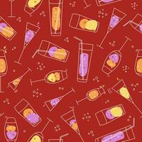 Pattern Wine Glasses. Glass goblets with alcoholic drinks. Champagne, holiday. Doodle style. Seamless background. Vector graphics.