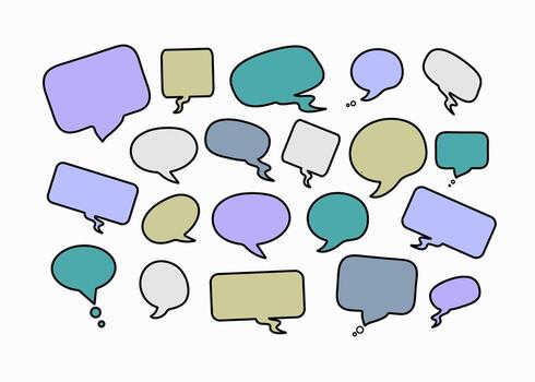 Speech, bubbles. Empty speech bubbles. Bright stickers, information form for short phrases and text. Set, Vector illustration on isolated background.