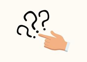 Human hand and question marks. Concepts for solving a business problem, searching for an answer to a question. vector