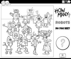 counting cartoon robots characters educational activity coloring page vector