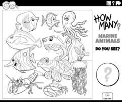 counting cartoon marine animals educational activity coloring page vector