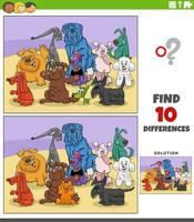 differences activity with cartoon colorful dogs characters group vector