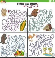 find the way maze games set with cartoon animals vector