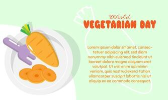 mundo vegetariano día modelo con Zanahoria rebanadas en un plato vector