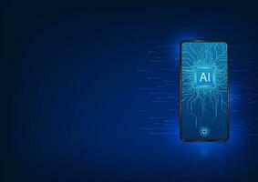 Smartphone technology that has an artificial intelligence microchip inside. Refers to mobile technology that ai keeps learning from users and responds to the operation of the system vector