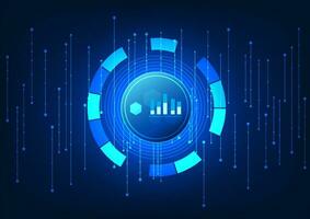 Smart technology background There is a technological circle on the side as a bar chart. Surrounded by circuit boards Sending information to command electronic devices to work according to commands vector