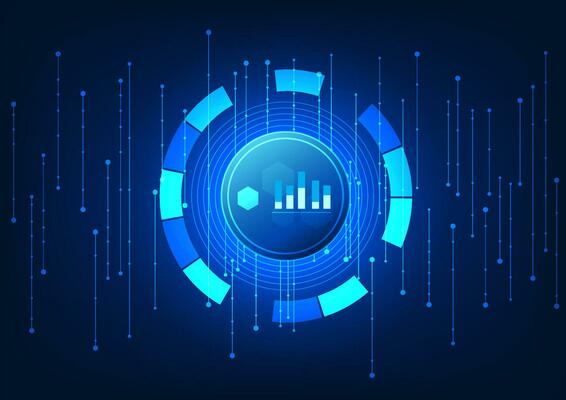 Smart technology background There is a technological circle on the side as a bar chart. Surrounded by circuit boards Sending information to command electronic devices to work according to commands