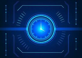 Time technology The clock is in the center surrounded by circles and elements. The concept of time allocation within the organization to achieve goals in the time that customers want. vector