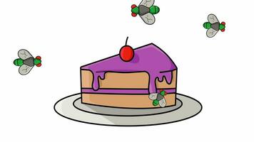 Animation of a piece of cake being surrounded by flies video