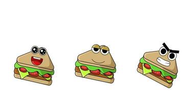 animation of cute sandwich characters that move video