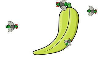animatie van een banaan wezen omringd door vliegt video