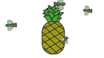 animazione di un' ananas essere circondato di mosche video