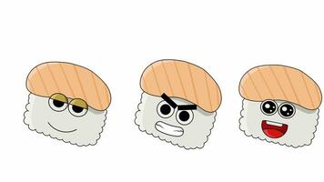animação do fofa Sushi personagens este mover video