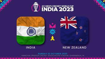Inde contre Nouveau Zélande rencontre dans CCI Pour des hommes criquet Coupe du monde Inde 2023, intro vidéo, 3d le rendu video