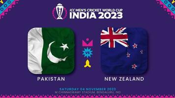 pakistan mot ny zealand match i icc herr- cricket världscupen Indien 2023, intro video, 3d tolkning video