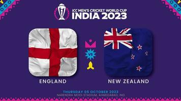 Inglaterra vs nuevo Zelanda partido en icc de los hombres Grillo Copa Mundial India 2023, introducción video, 3d representación video