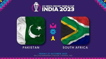 Pakistán vs sur África partido en icc de los hombres Grillo Copa Mundial India 2023, introducción video, 3d representación video